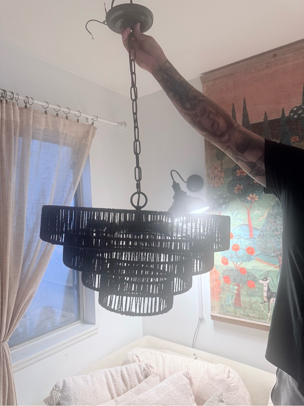 Tiered Black Woven Pendant Chandelier
